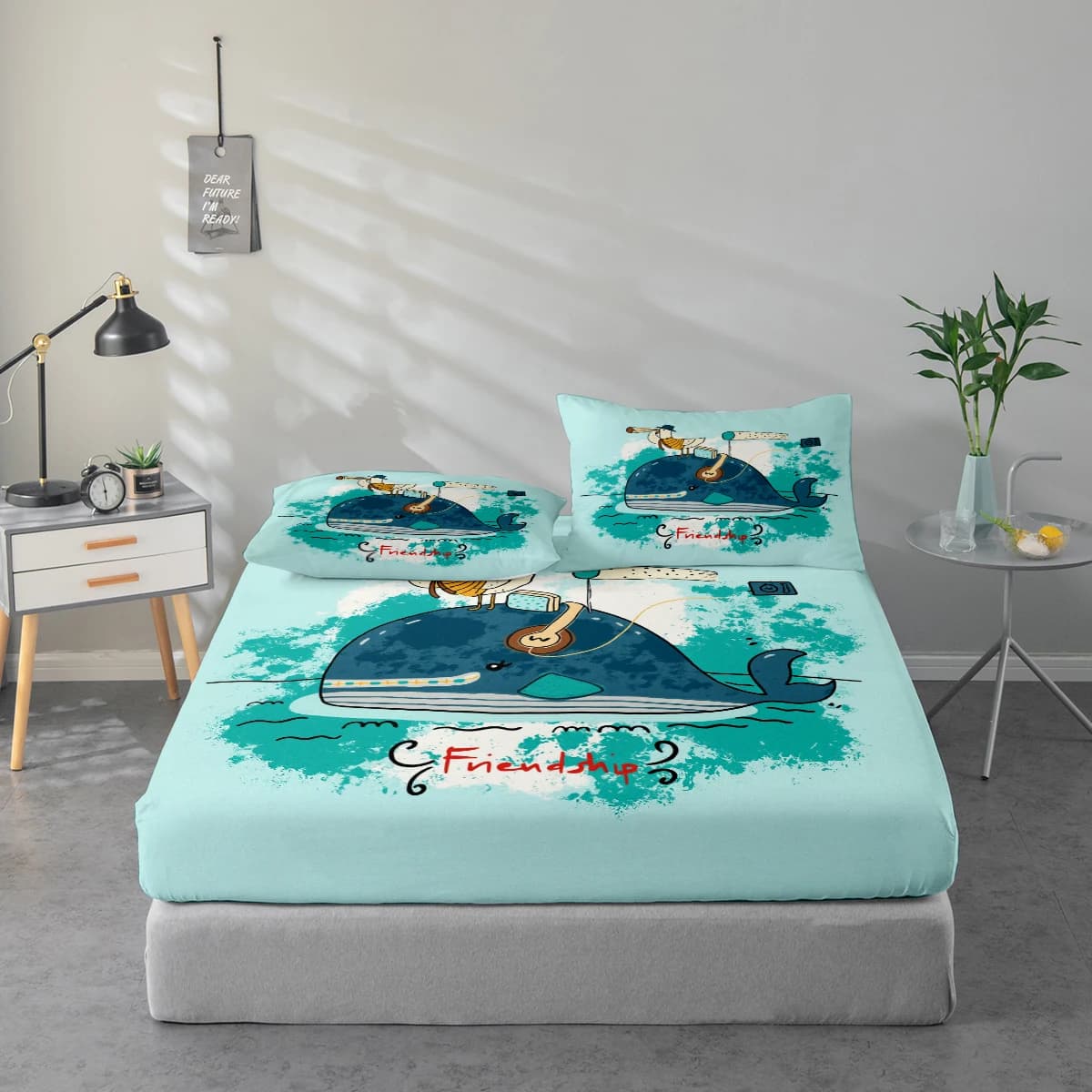 Set di biancheria da letto con stampa a tema amicizia, proteggi materasso e federa abbinate. Set di Lenzuola Stampate ad Alta Definizione Include 1 Lenzuolo con Angoli + 1 o 2 Federe (60*100cm e 72*132cm per 1 Federa, il Resto delle Misure per 2 Federe). Adatto per Camera da Letto e Stanza degli Ospiti, Biancheria da Letto in Poliestere Ultra Morbido, Lavabile in Lavatrice, Utilizzabile in Tutte le Stagioni