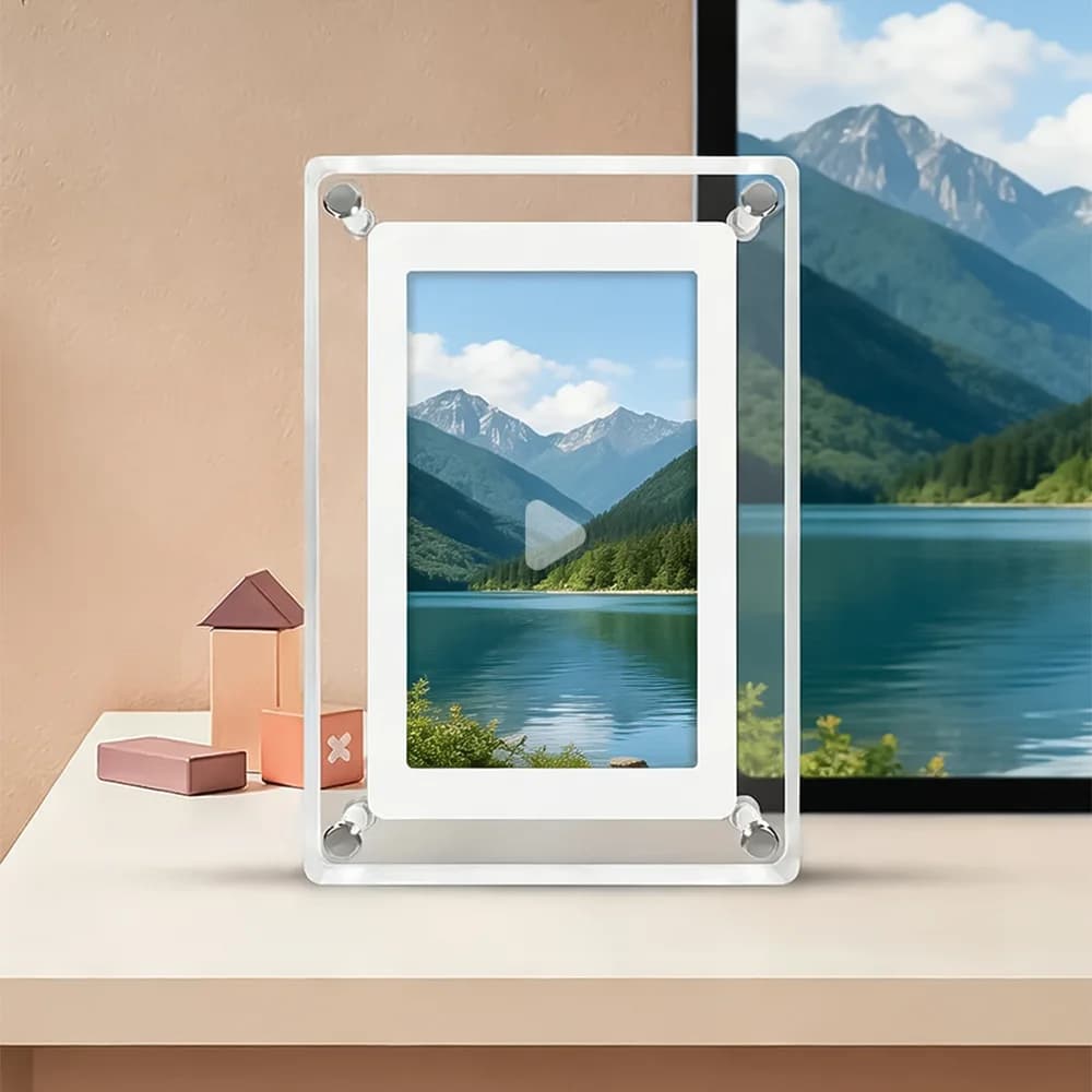 Cornice per foto digitale in acrilico con schermo IPS da 5 pollici, memoria da 4 GB, batteria ricaricabile, rotazione automatica, cornice digitale portatile