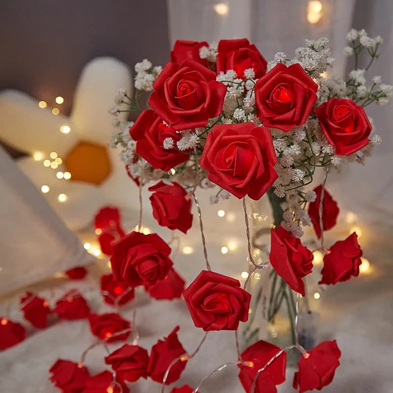 1.5/3m rosso rosa artificiale fiore di rosa luci a LED san valentino fiore di rosa fata stringa ghirlanda stanza decorazione della tavola di nozze