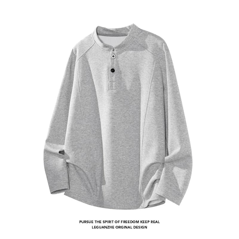 Men Henry Collar Long Sleeve T Shirt Half Button Placket Raglan Sleeve Soft Knit Top Casual Daily Autumn Basic Pullover