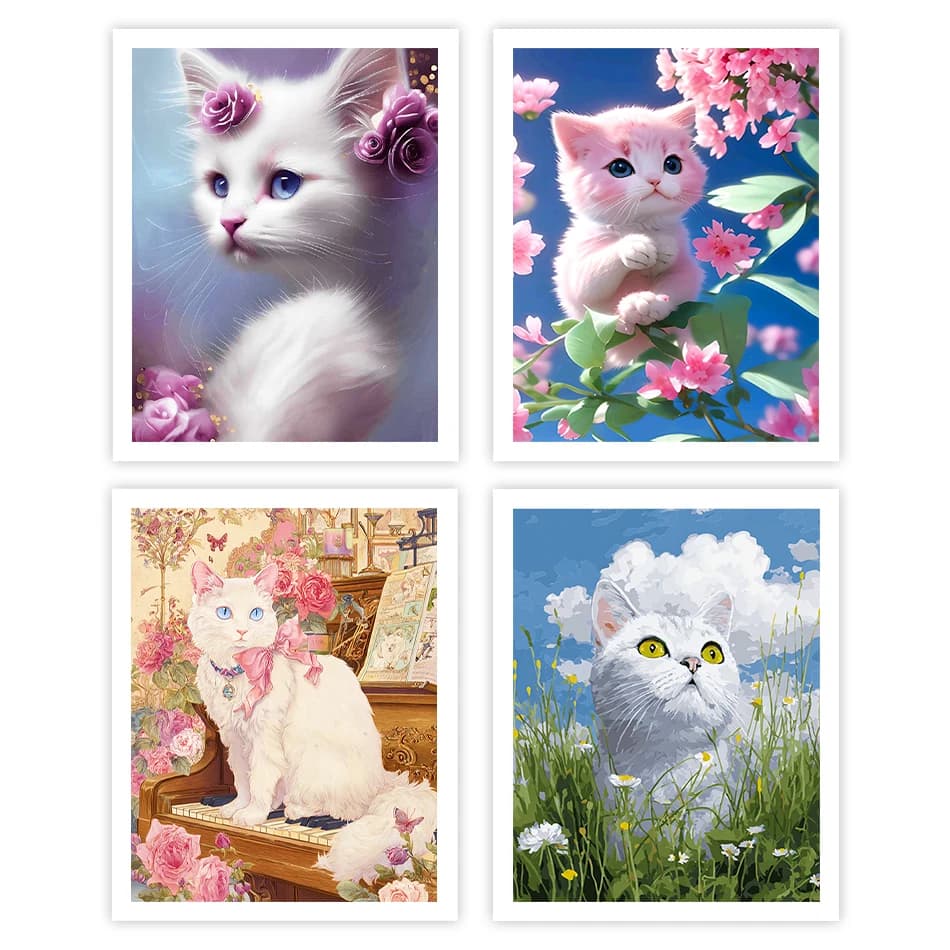1pc frameless Diy Painting By Numbers Animals white cat Drawing Canvas Decorative Paintings Watercolor Arts And Crafts Oil Paint