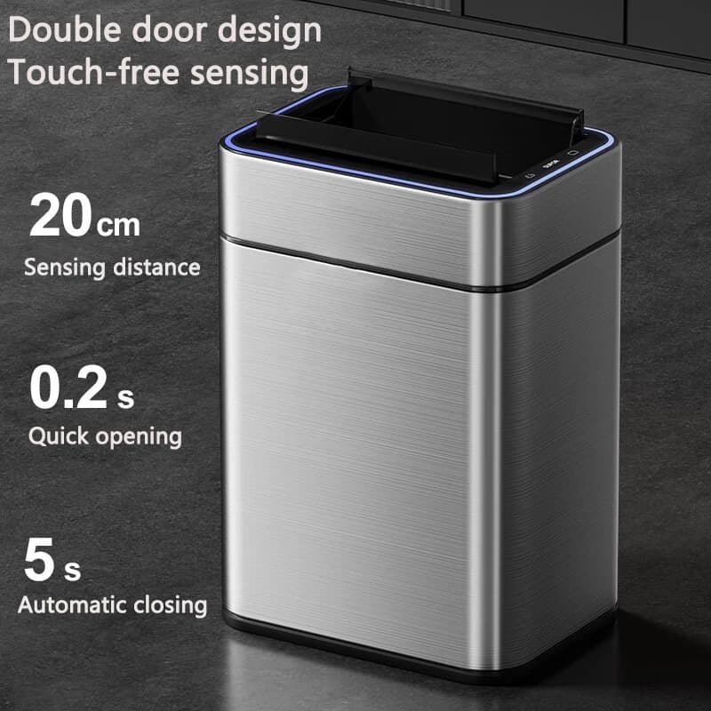 Pannello microcristallino automatico Cestino della spazzatura in acciaio inossidabile Bidone della spazzatura 15L 20L Bidone della spazzatura intelligente Sensore bidirezionale Pattumiera da cucina