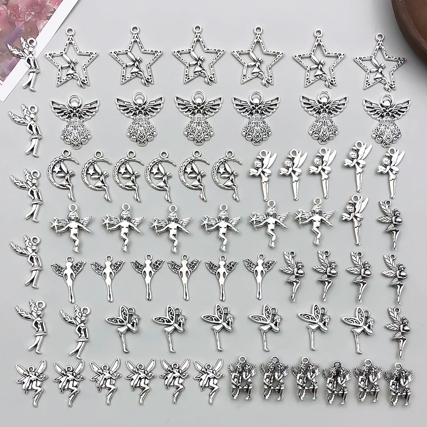 66 Pezzi Ciondoli Angelo in Lega Argento Antico per Creazione Gioielli Fai da Te, Charm per Orecchini, Bracciali e Collane
