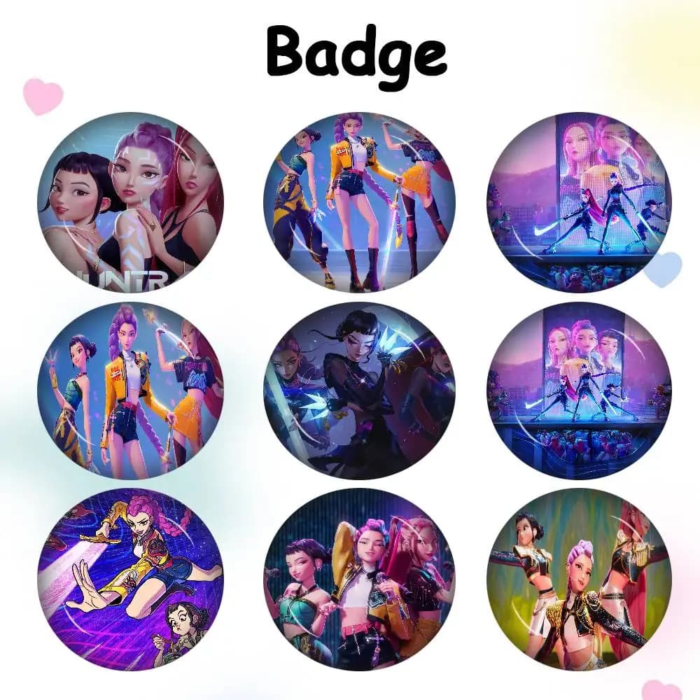 KPop Demon Hunters Party Anime Vinyl Spilles, animated cartoon badges, twisted pins for jackets and jeans, gift accessories