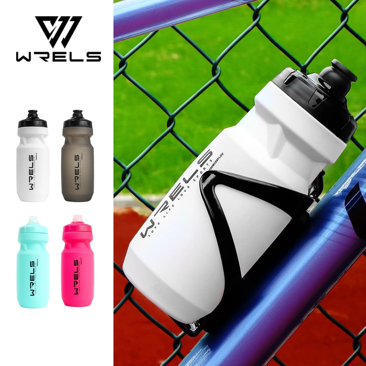 WRELS 600ML PP Bottiglia d'acqua per bicicletta Spremere l'acqua A prova di perdite Ciclismo Sport all'aria aperta Bottiglia d'acqua Fitness Tazza d'acqua in plastica