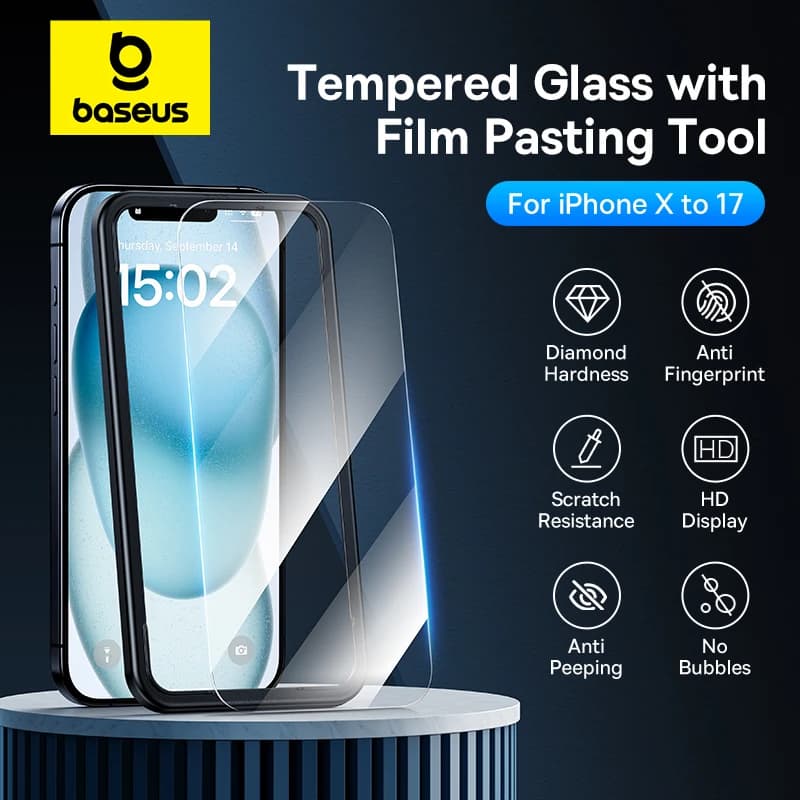 Baseus Tempered Glass for iPhone 17 16 Pro Max Screen Protector for iPhone 15 14 13 12 11 Pro Max Anti-Peeping Clear Edge Film