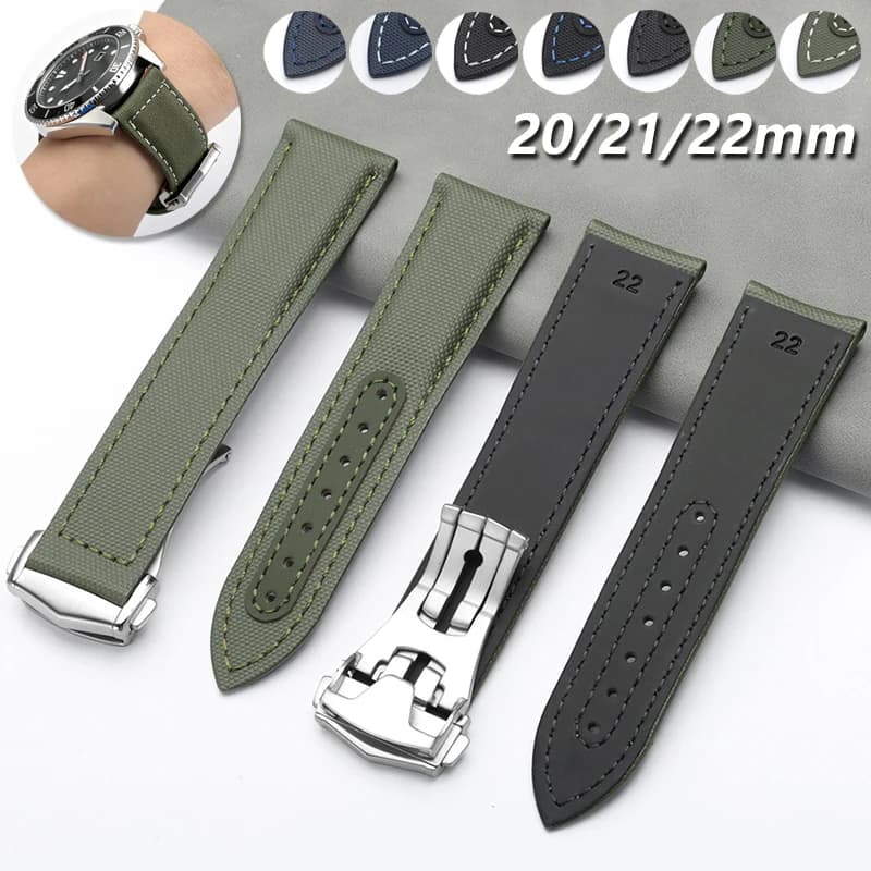 20mm 21mm 2mm Canvas Leather Watch Strap Waterproof Replacement Nylon Bracelet Folding Buckle Sailcloth Wristband for Men Woman