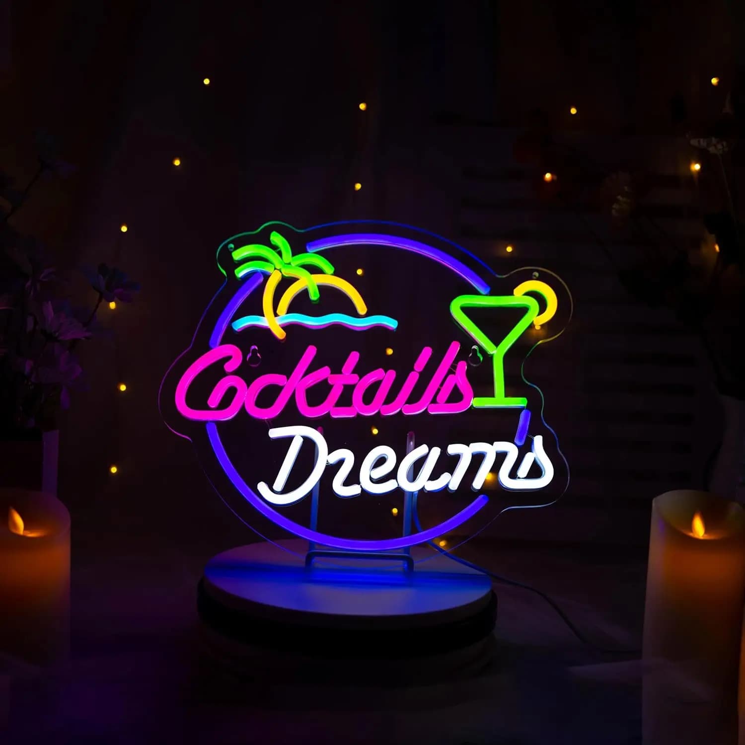 Cocktail & Dreams Palm Neon Sign LED Neon Light Sign per camera da letto Beer Man Cave Bar Party Home Decor compleanno regalo di natale