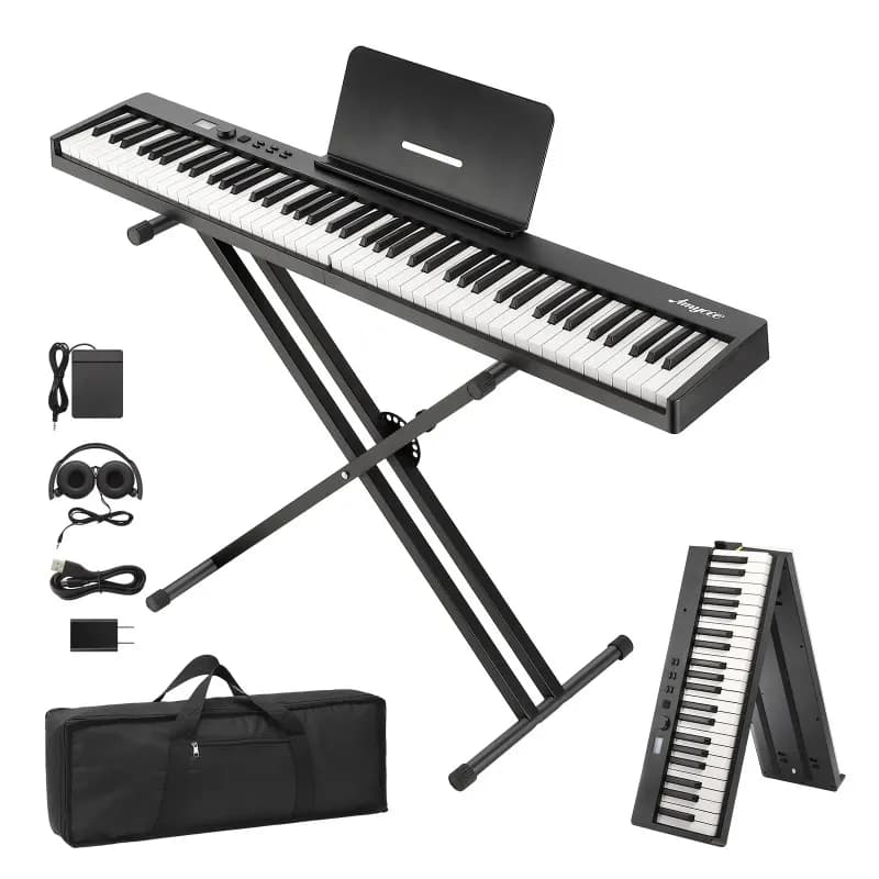 Pianoforte Digitale Pieghevole a 88 Tasti, Dimensioni Standard, Tastiera Elettronica Portatile Semi-Pesata con Supporto, Pedale e Cuffie