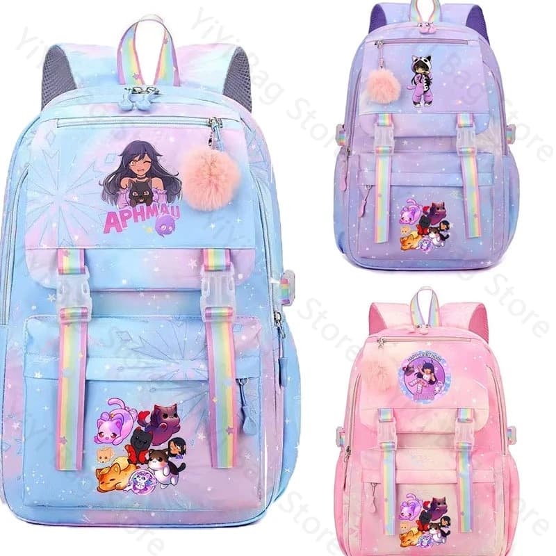 Aphmau Backpack Cartoon Fashion Lightweight Student School Bag Boys Girls Durable Nylon Large Capacity Travel Backpacks Gift