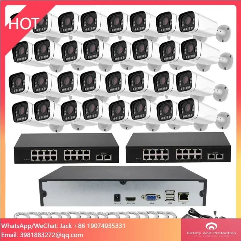 Sistema di Telecamere di Sicurezza CCTV a 32 Canali con Zoom 4X, Rilevamento Facciale, Visione Notturna, per Esterni, POE 8 MP, Set Completo