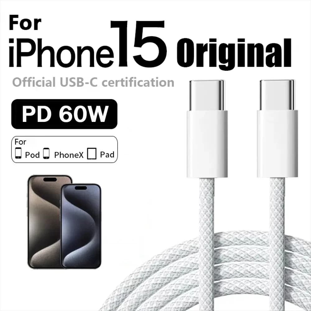 Quick Charger PD 60W Original with USB-C cable to Type-C 6A for iPhone 15 16 17 Pro MAX, Fast Charging for Samsung S26 Xiaomi