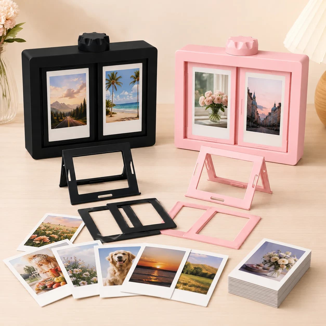 Rotating Instant Photo Album Frame, 3D Flip Page Desktop Photo Display, Creative Rotating Picture Album Holder for Home Decor