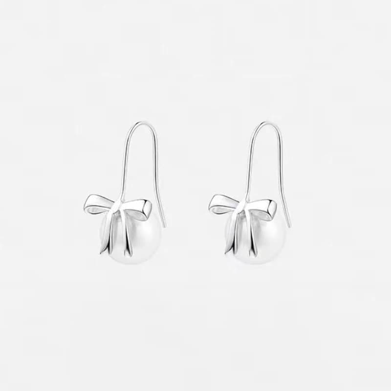 Orecchini a bottone con perle bowknot in vero argento sterling 925 per le donne Accessori di lusso leggeri classici per gioielli da sposa