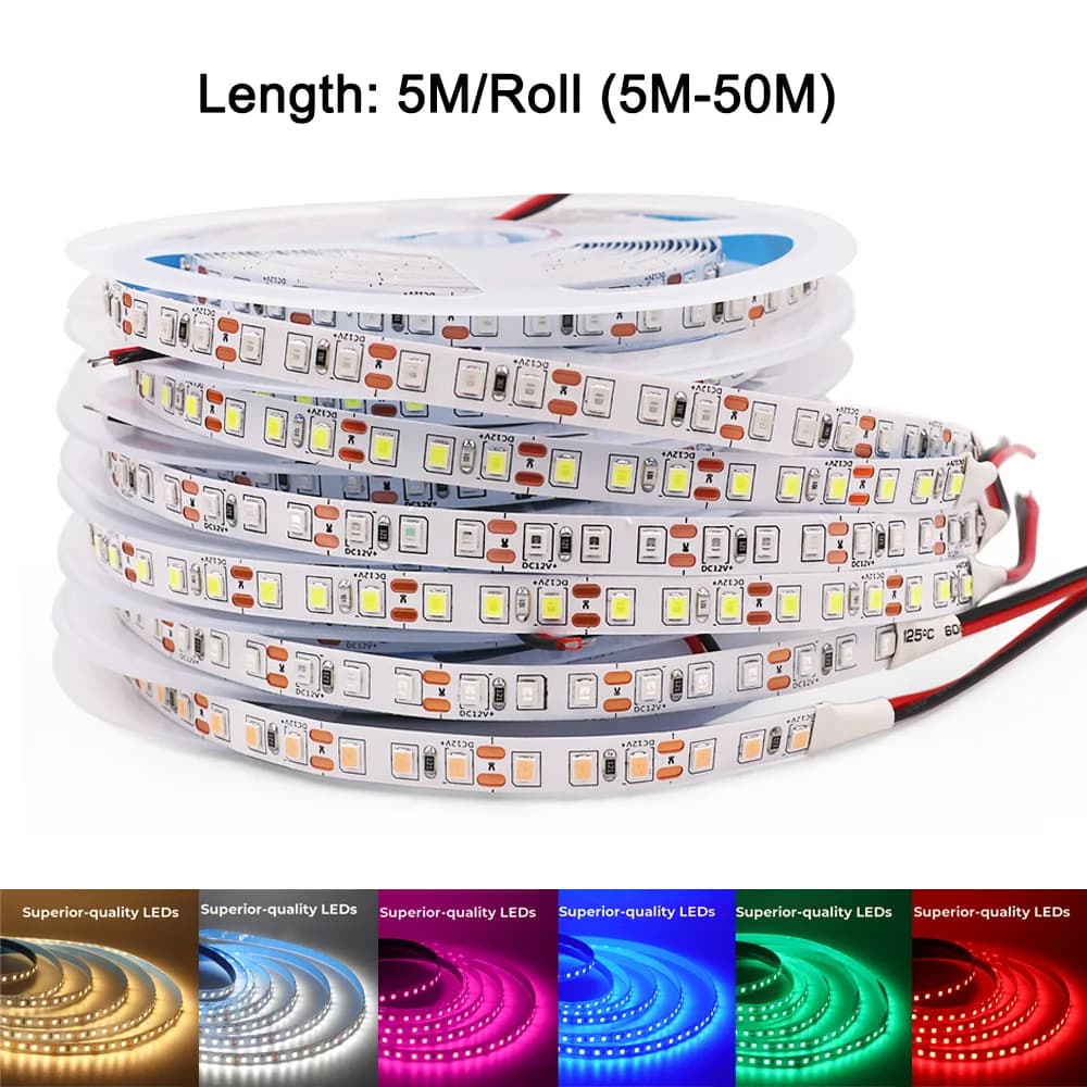 Striscia di luci a LED 5M 12V 2835 SMD RGB Nastro LED 60LED/m 120LED/m Striscia LED impermeabile 10M 20M Bianco caldo Bianco Luces Led Corda
