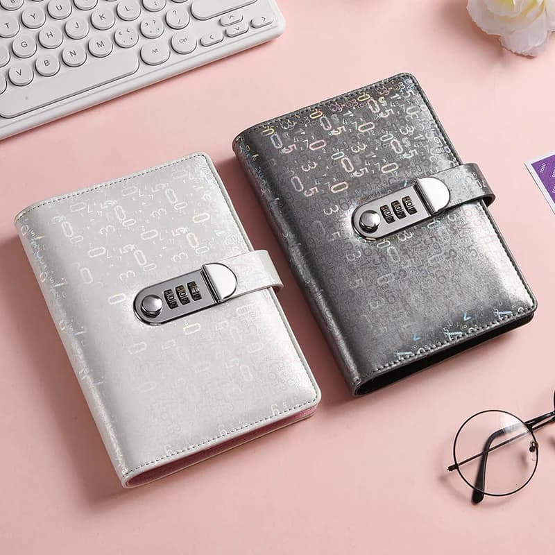 A6 Lucchetto a combinazione laser Raccoglitore fai-da-te Copertina per notebook Diario Agenda Planner Copertina in carta Cancelleria scolastica