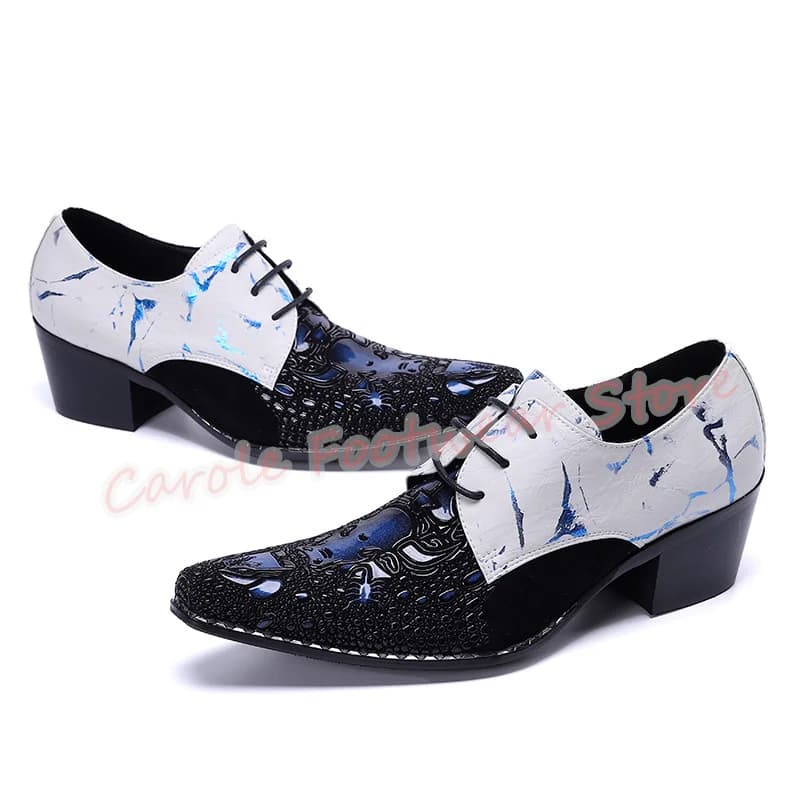 Scarpe Eleganti da Uomo in Vera Pelle di Lusso con Lacci, Punta Affusolata, Tacco Grosso, Decorazioni con Borchie, Mocassini da Cerimonia, Oxford da Matrimonio
