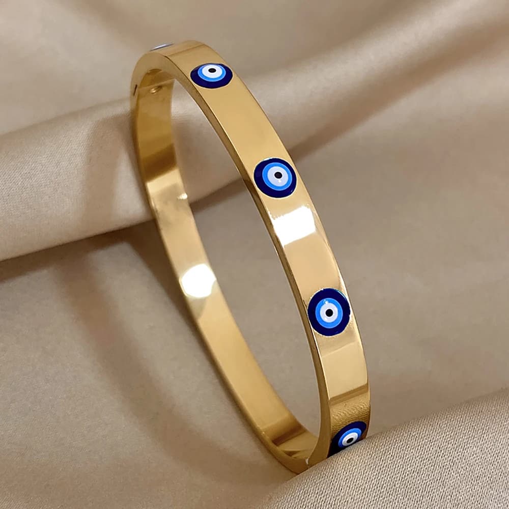 DODOHAO Boho Blue Enmale Evil Eye Braccialetti in acciaio inossidabile Braccialetti per le donne Fascino Semplice fortunato Placcato oro Catena sottile Gioielli