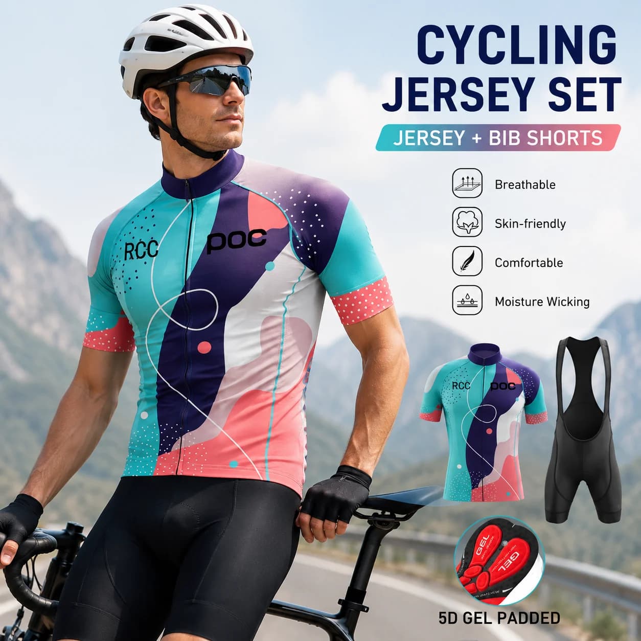 Completo Ciclismo Uomo RCC POC Manica Corta 2026 Traspirante MTB Maglia Ciclismo Pantaloncini Salopette Sport Outdoor Abbigliamento Ciclismo Estivo