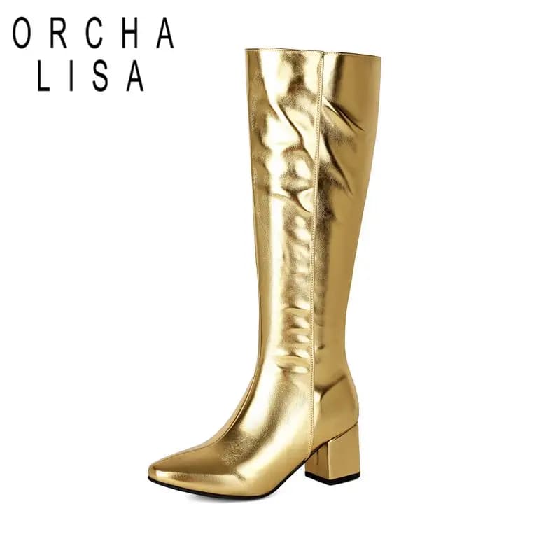 ORCHA LISA Tall Footwear Booties Female Circular Front 6cm Thick Heel Height Zip Plus Fit 32 33 42 43 Extended
