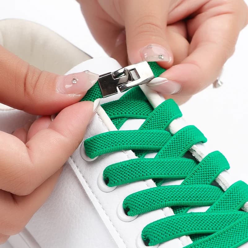 No Tie Shoe Laces Elastic for Sneakers Flat Shoeslace Metal Lock Buckle Quick on And Off Lazy Shoe Laces Unisex 1 Pair