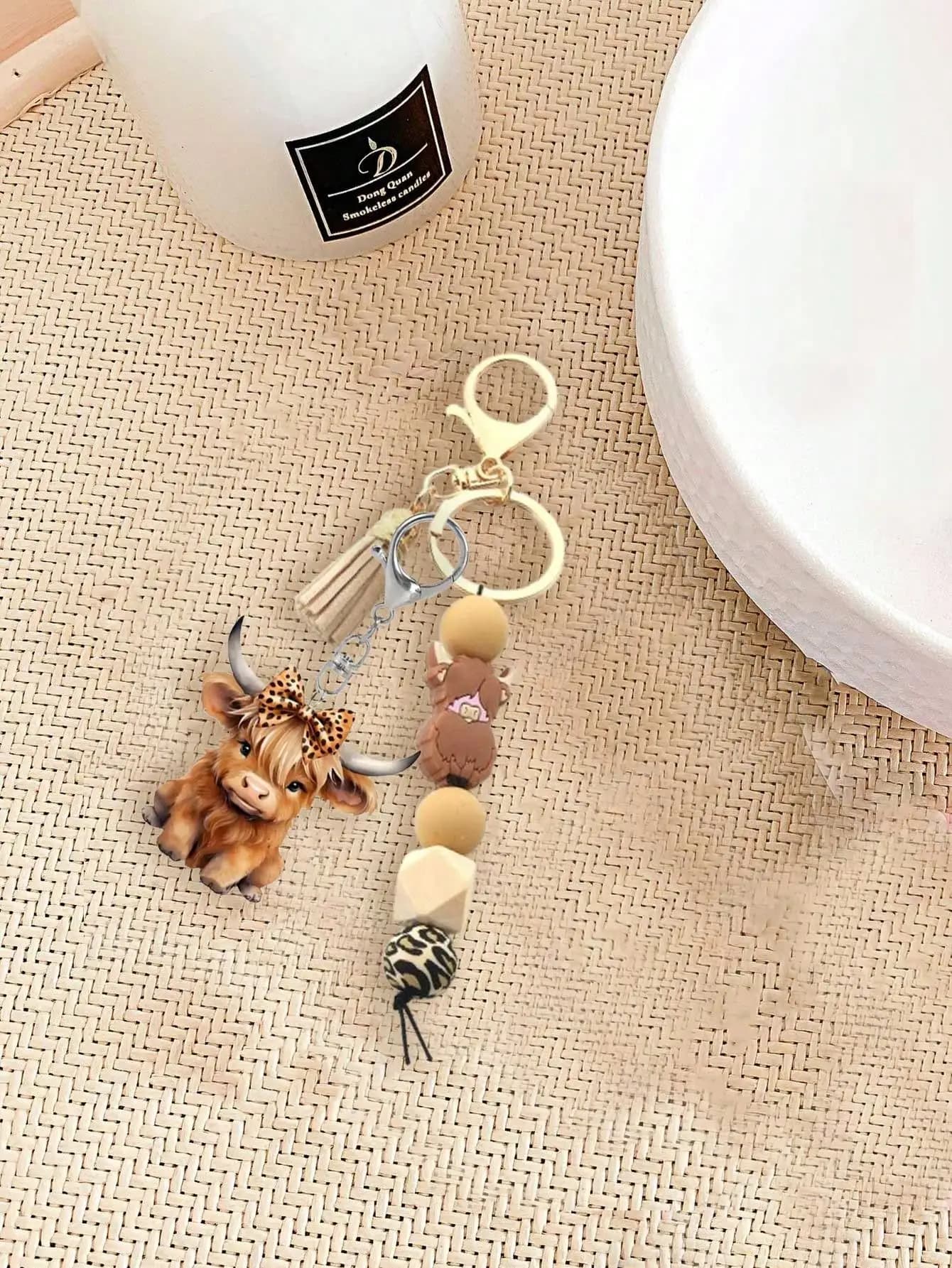 Portachiavi in Silicone a Forma di Mucca delle Highlands con Nappa, Simpatico Anello Portachiavi a Cartone Animato, Accessorio Decorativo per Zaino e Auto