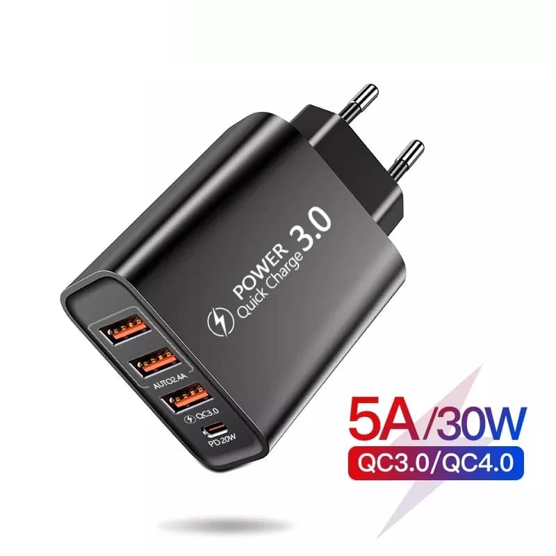 Multi Ports USB C Charger 30W USB Fast Charger QC3.0 PD Charging Adapter For iPhone 17 Xiaomi Huawei Samsung Quick Wall Charger