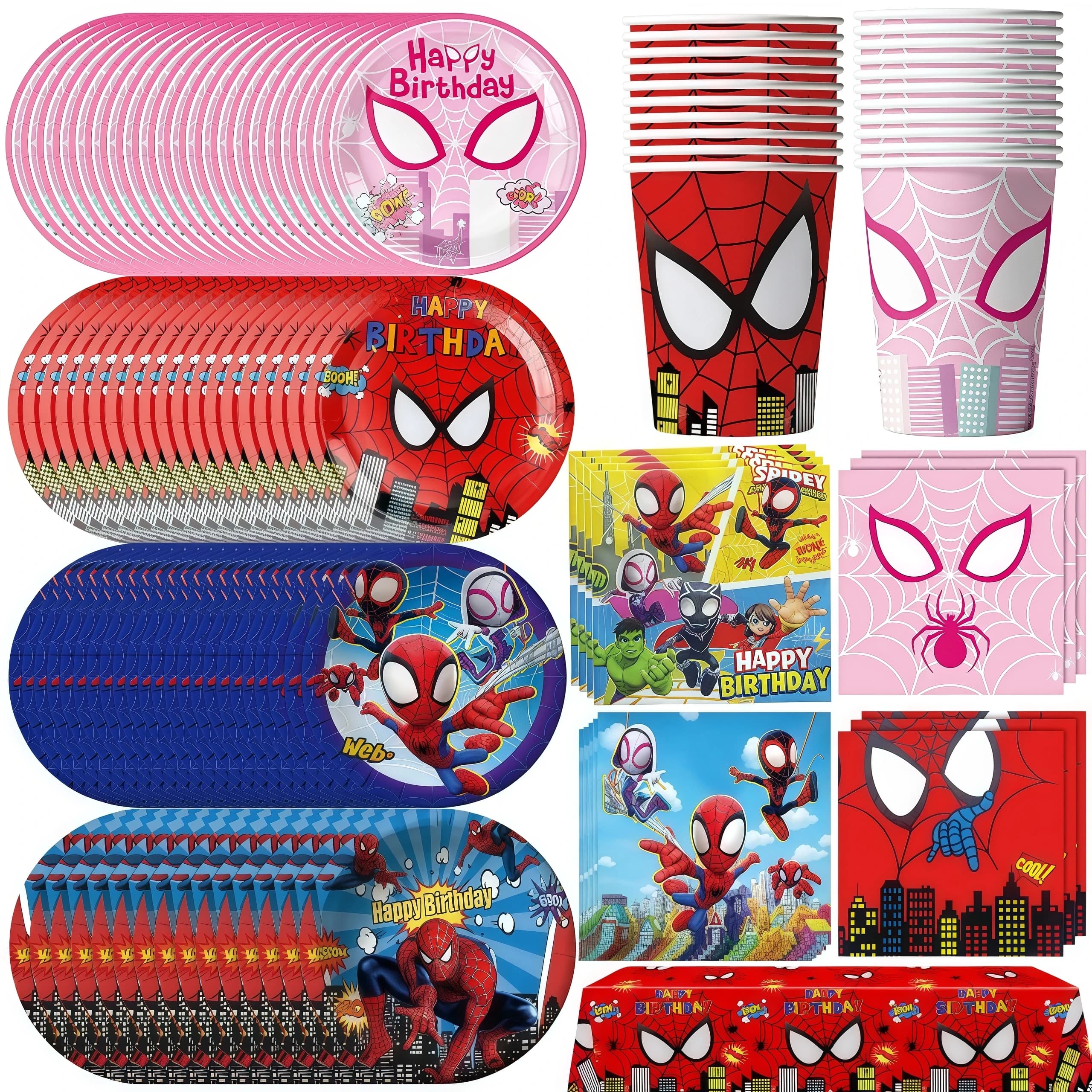 Spiderman Decorazioni per feste di compleanno Stoviglie Bicchieri di carta Piatto Tovagliolo Tovaglia per bambini Ragazzi Bomboniere Forniture per eventi Baby Shower