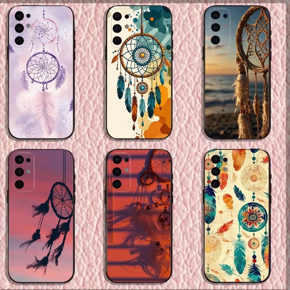 Dreamcatcher Feather Phone Case For Samsung S25,S24,S21,S22,S23,S30,Ultra,S20,Plus,Fe,Lite,Note,10,9,5G Black Cover