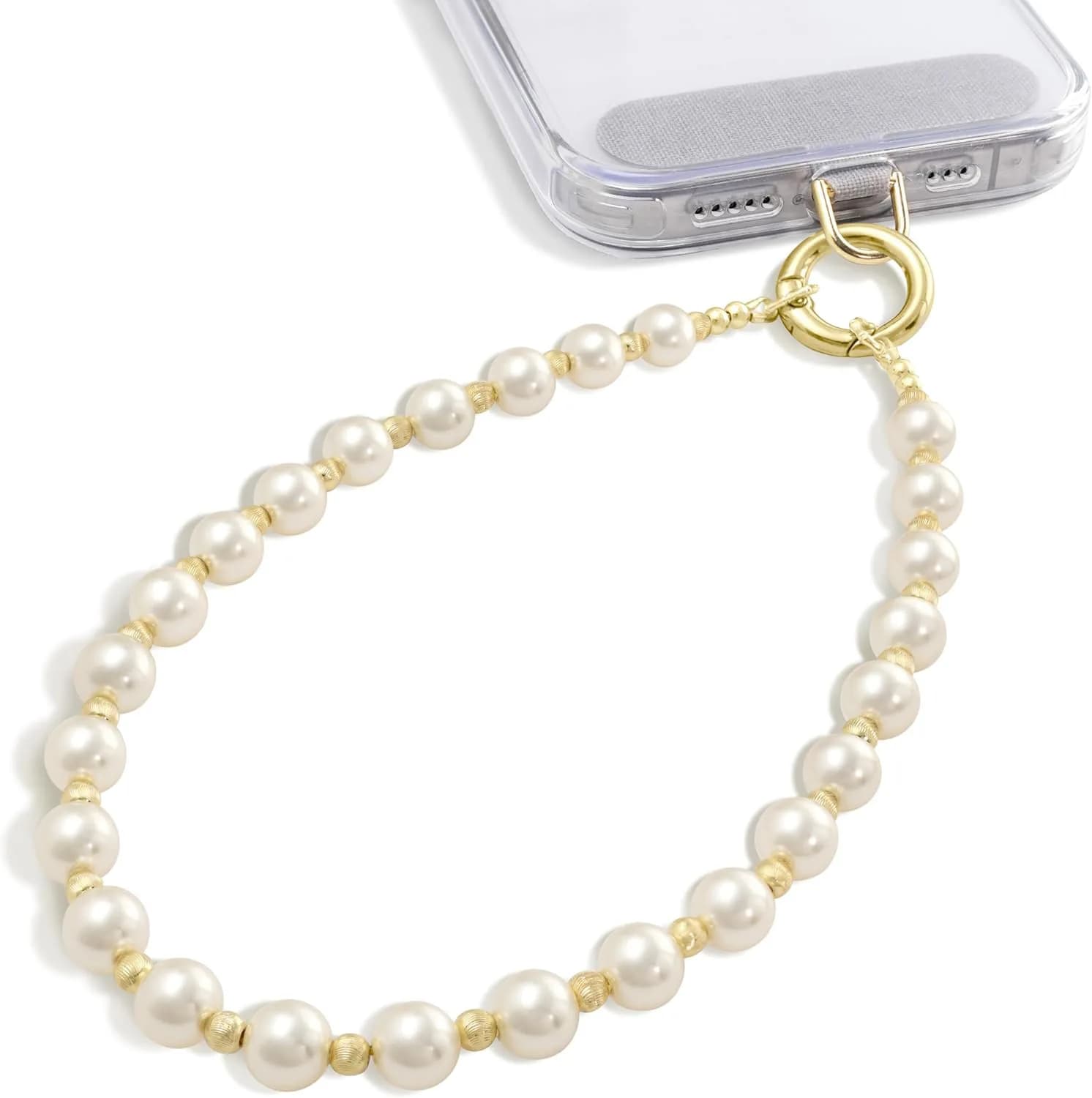 Luxury Pearls Mobile Phone Pendant, With Lanyard Buckle And Gold Buckle, Women's Wrist Lanyard bead Bracelet, crystal chain wri