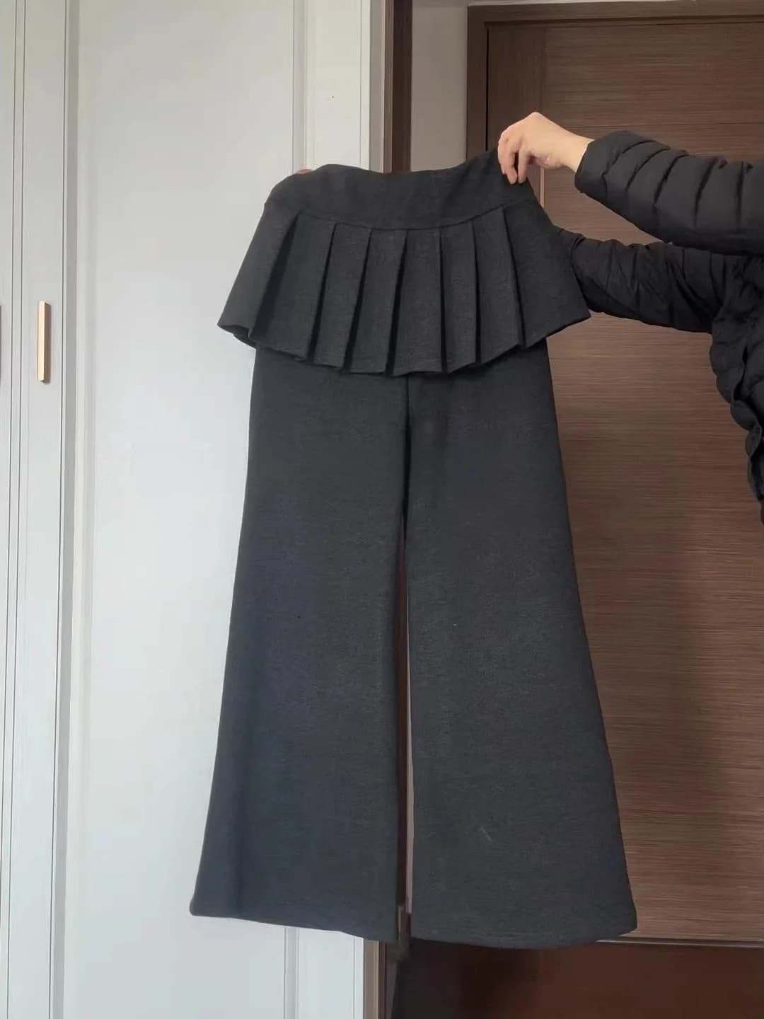 Pantaloni a Vita Alta e Gamba Larga da Donna, Design Autunno-Inverno con Fodera in Pile, Effetto Due Pezzi con Gonna, Comodi e Morbidi
