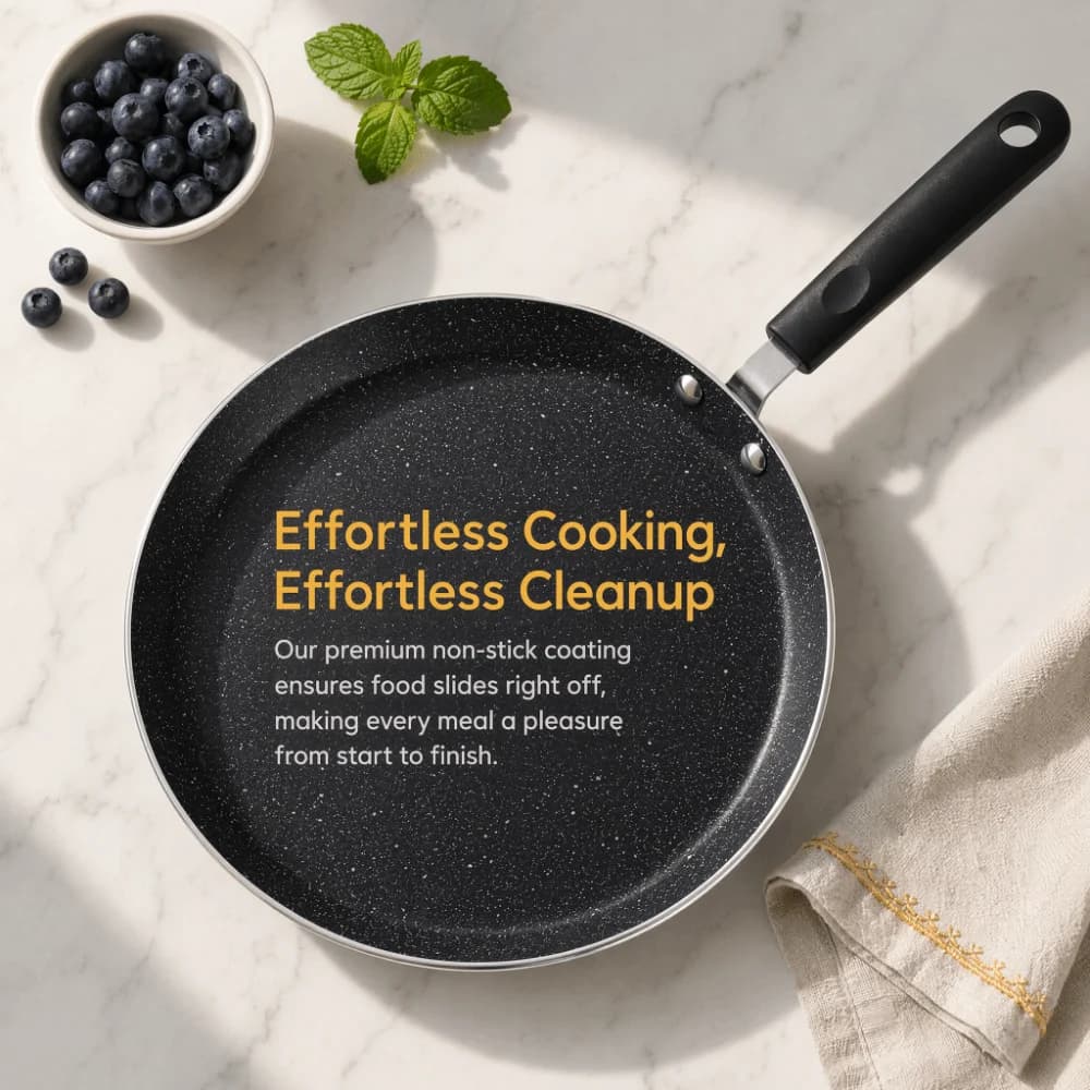 Aluminum Alloy Nonstick Crepe Pan Black Round Shape Frying Pan Cooker Non-Stick Coating Versatile Flat Skillet Pan