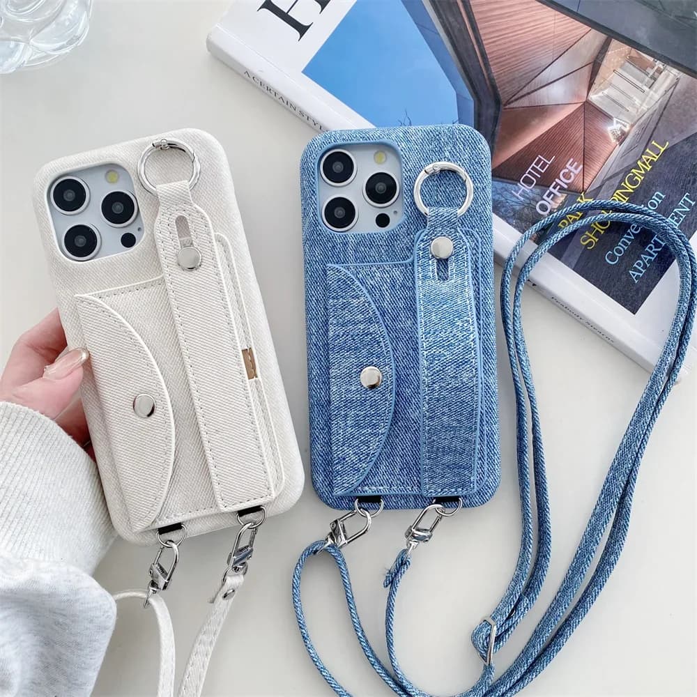 Portafoglio a tracolla con cinturino alla moda con anello porta carte Custodia in pelle per telefono per IPhone 16E 16 15 14 13 12 11 Pro Max Plus