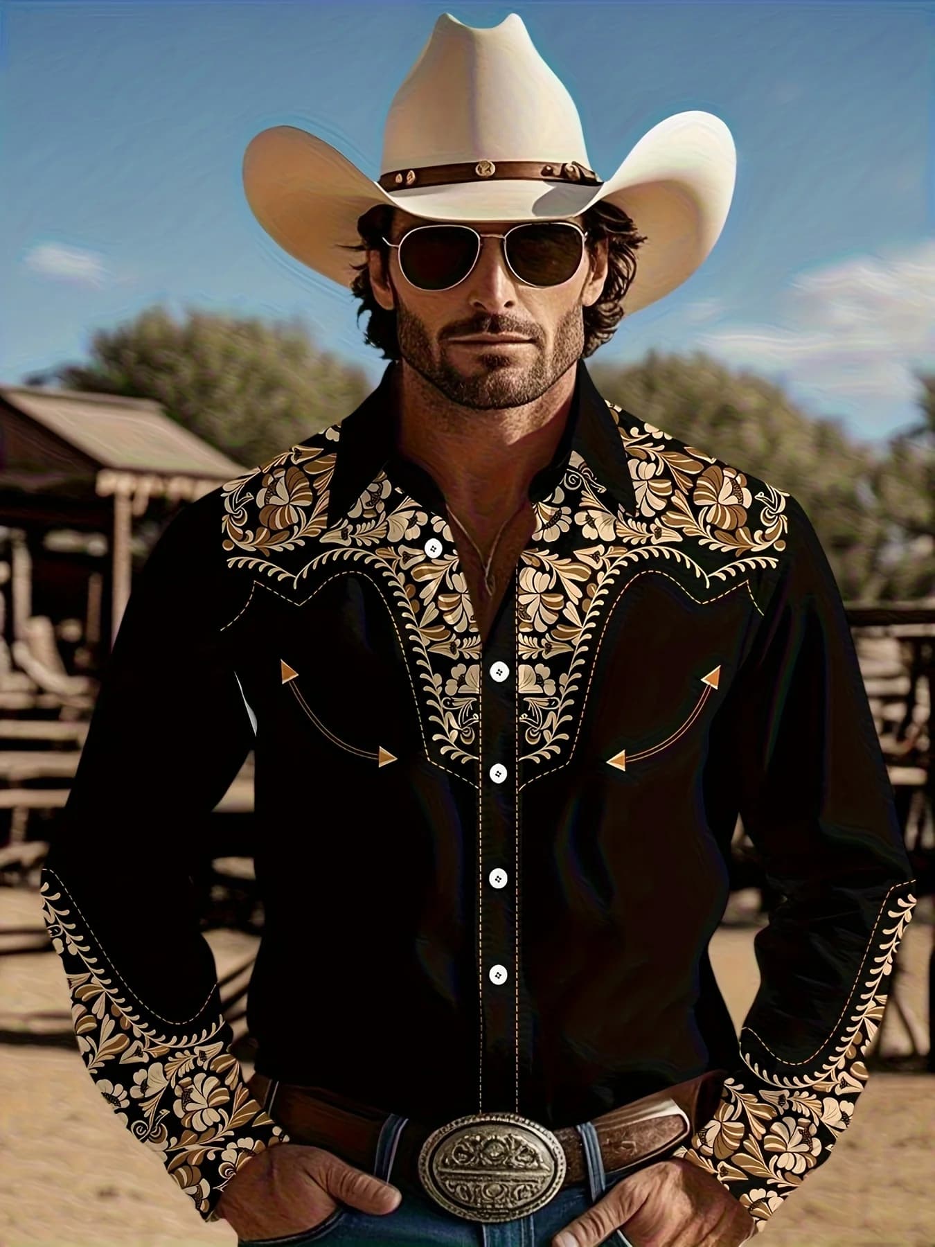 Retro Western Cowboy Men's Long Sleeved Shirt 3D Printed Casual Shirt New Tribal Pattern Shirts Tops Streetwear Men's Clothing