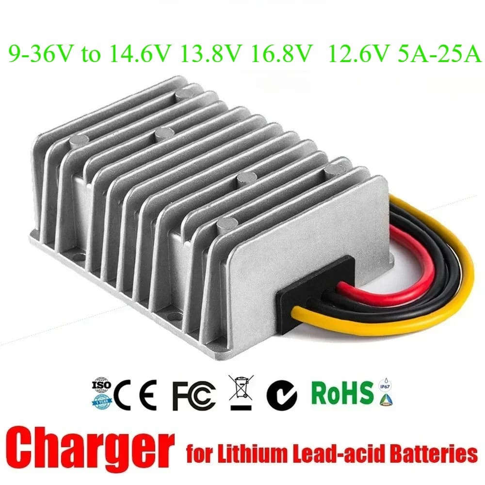 Caricabatteria doppio DC 10-35V 12V 24V a 14.6V 13.8V 16.8V 12.6V 20A per batterie al litio al piombo 12V Lifepo4
