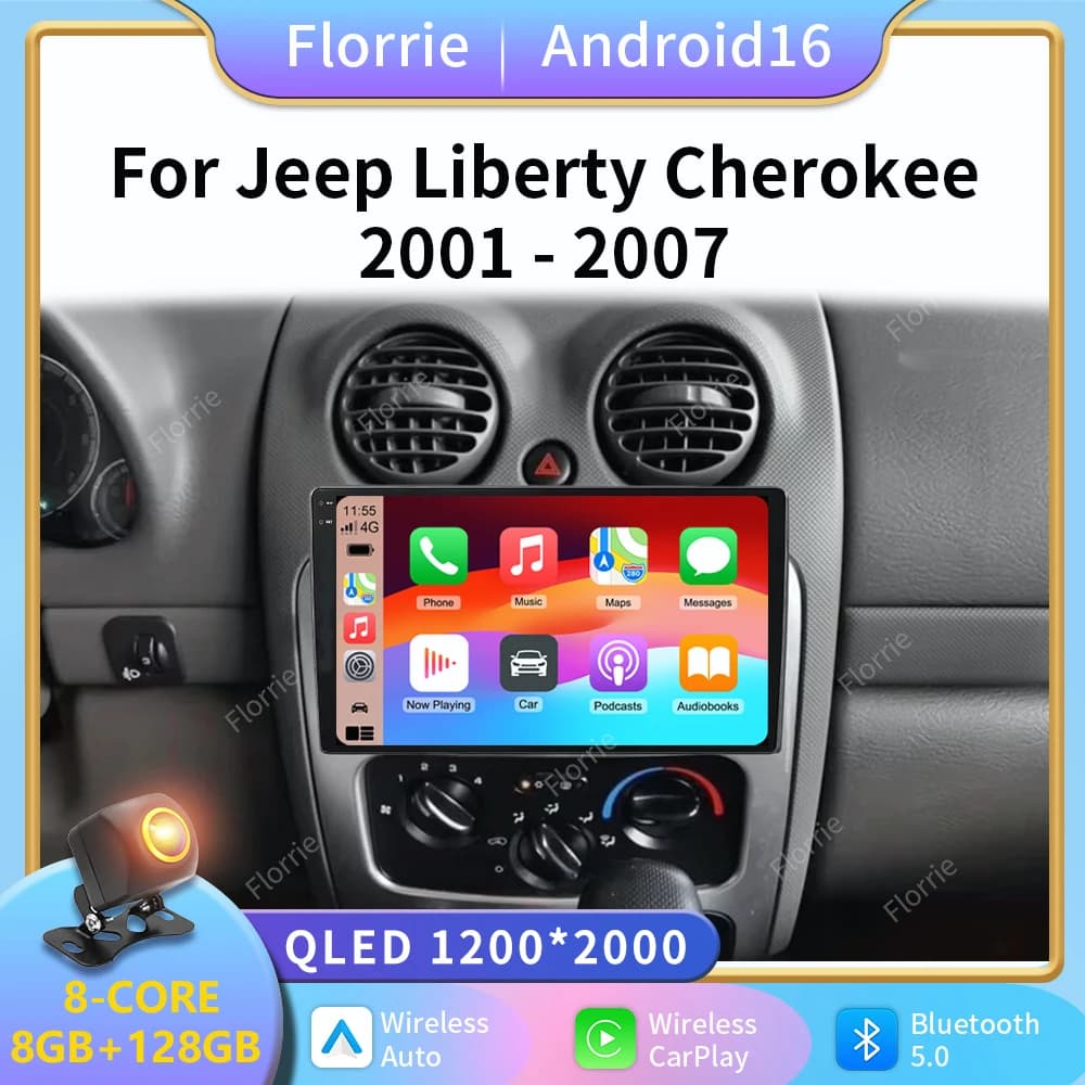 Android 16 Car Radio Stereo Head Unit For Jeep Liberty Cherokee 2002-2007 Multimedia Video Player GPS Navigation 8 Core