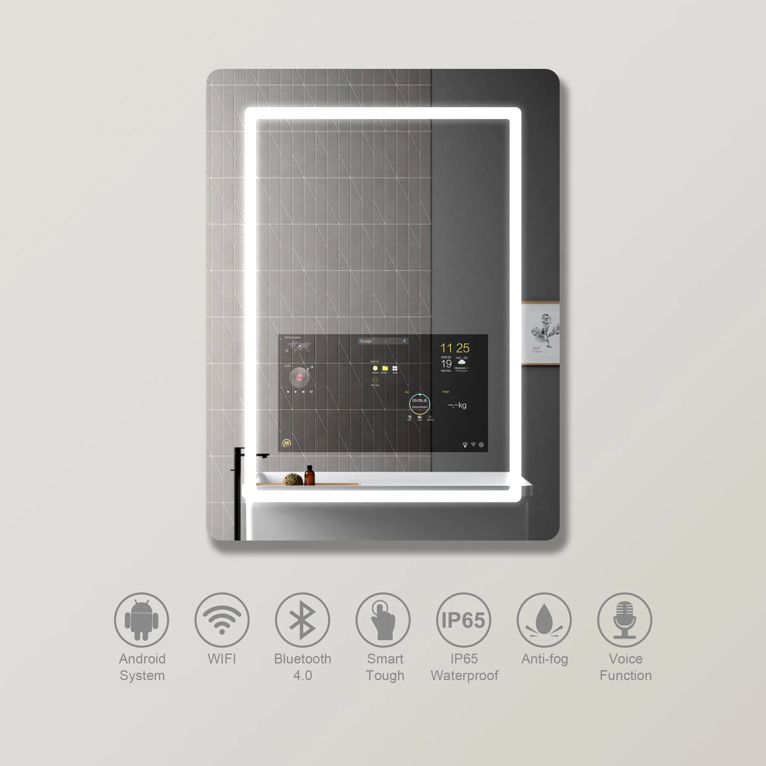 Specchio da Bagno con TV e Schermo Touch Android, Specchio Intelligente per Hotel con Schermo TV Integrato