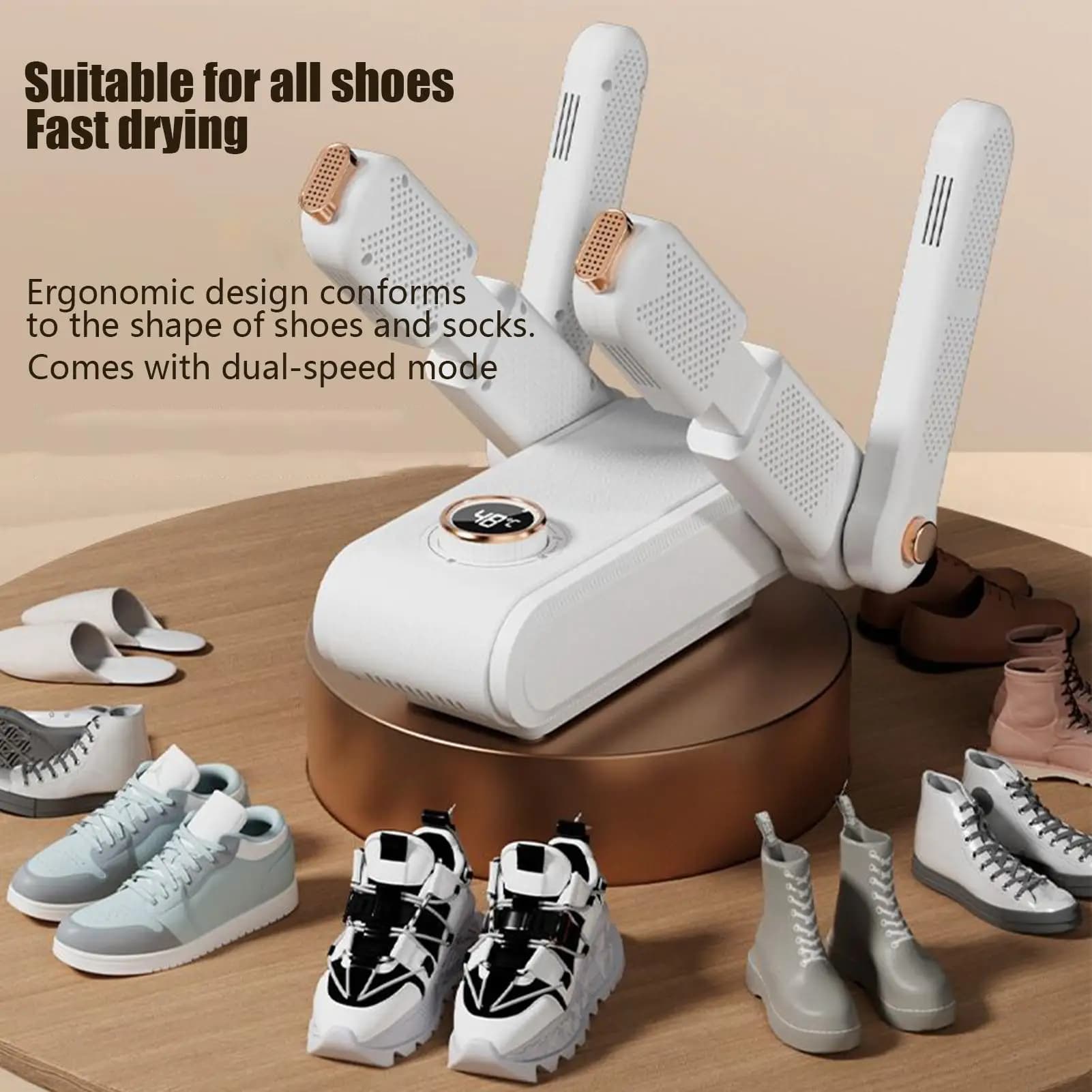 Electric shoe dryer, 3-level timer, heated towel, folding, for rainy seasons, winter months, gym, outdoor adventures, work