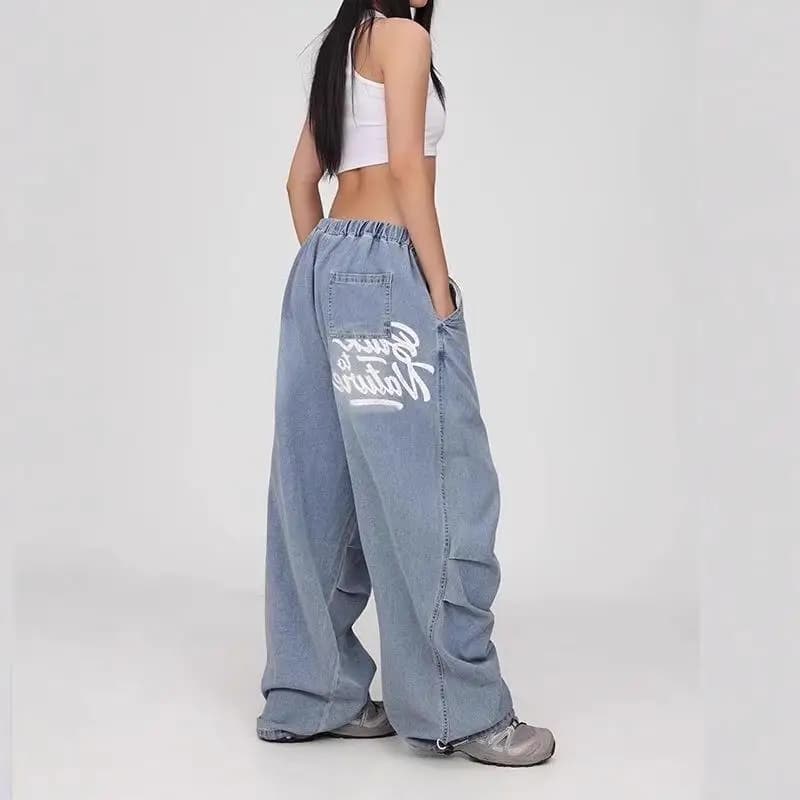Loose Women's Knife Denim Jeans American High Street Style Spring 2025 Wide Leg Straight Cut Trousers Casual Cotton Work...