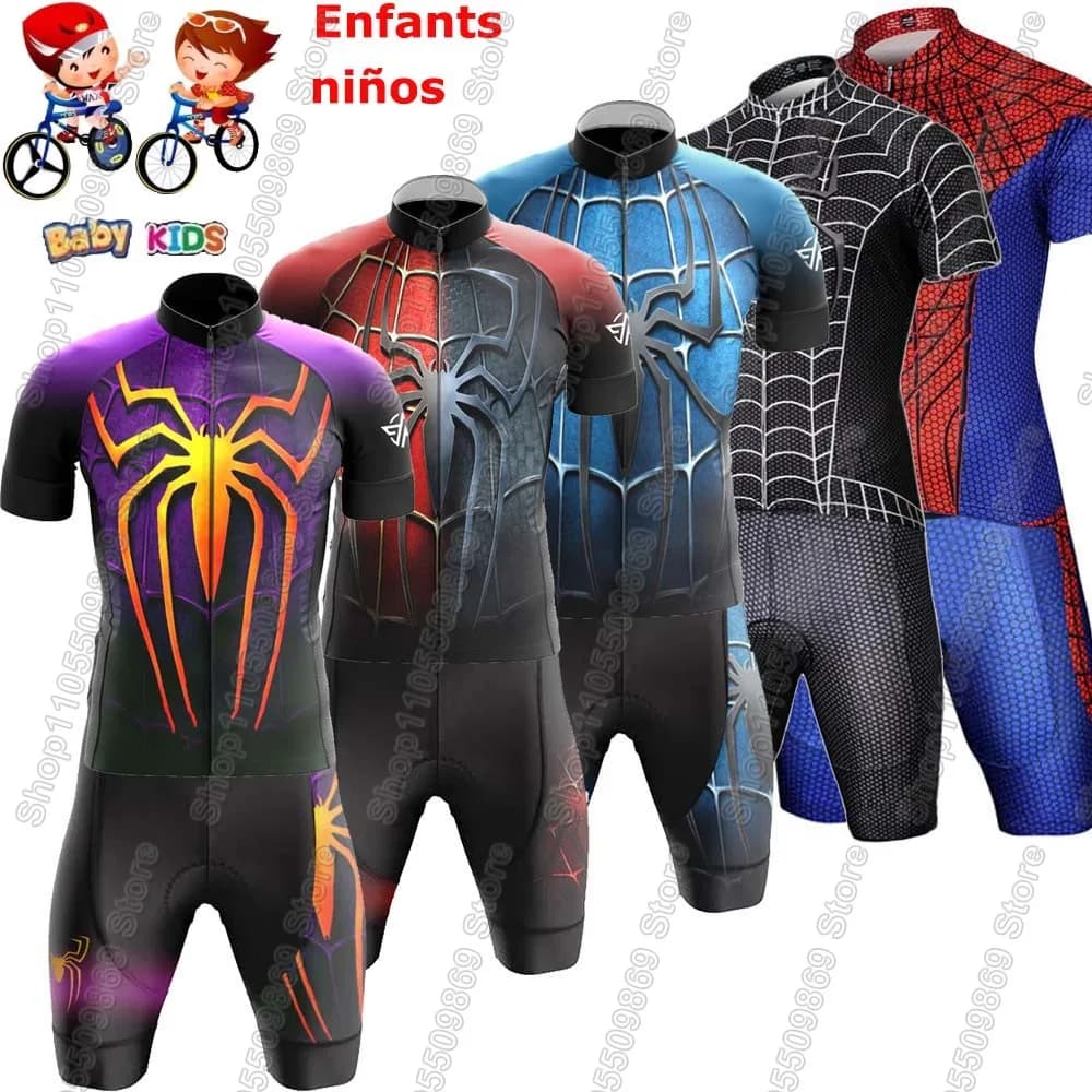 Kids Spiderful 2026 Cycling Jersey Set Cartoon Anime Boys Girls Cycling Clothing Bike Shirts Suit Bicycle Pants MTB