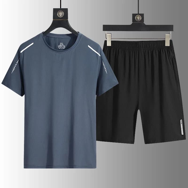 Men Summer Quick Dry Sports Set Short Sleeve T Shirt Shorts 2 Piece Outfit Breathable Loose Casual Running Training Jogging Set