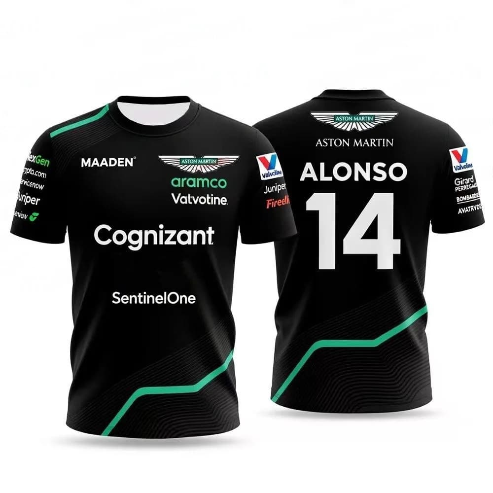 T-shirt Aston Martin da Uomo, Tuta da Corsa Fernando Alonso 14, T-shirt Traspirante ad Asciugatura Rapida, T-shirt Vettel 5, T-shirt Stroll 18