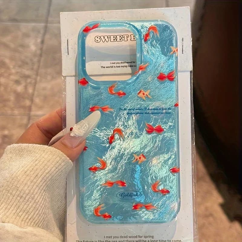Luxury Blue Ocean Goldfish Silicone Phone Case For iPhone 16 17 15 14 13 12 11 17 Pro Max Cases 7 8 Plus XR XS Shockproof Cover