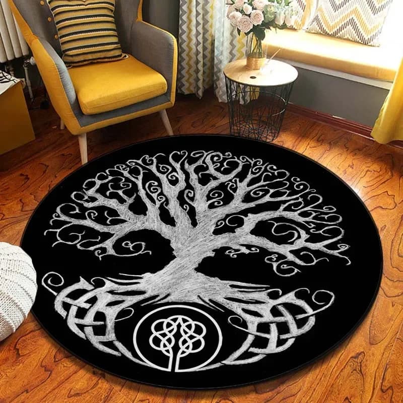 Tappeto rotondo con albero del mondo Tappeto con stampa mitologia norrena vichinga Tappeto rotondo Soggiorno Camera da letto Tappetino Sala giochi Tappeto rotondo morbido