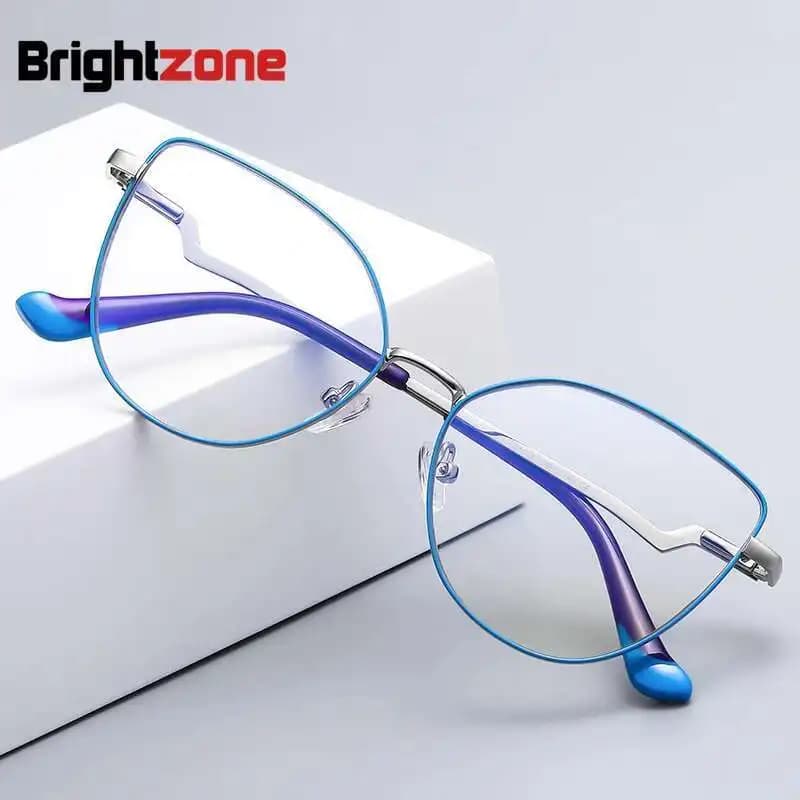 Brightzone Montatura per occhiali Rx in metallo da donna con blocco della luce blu Cerniere a molla Montature per occhiali con protezione anti-radiazioni femminili