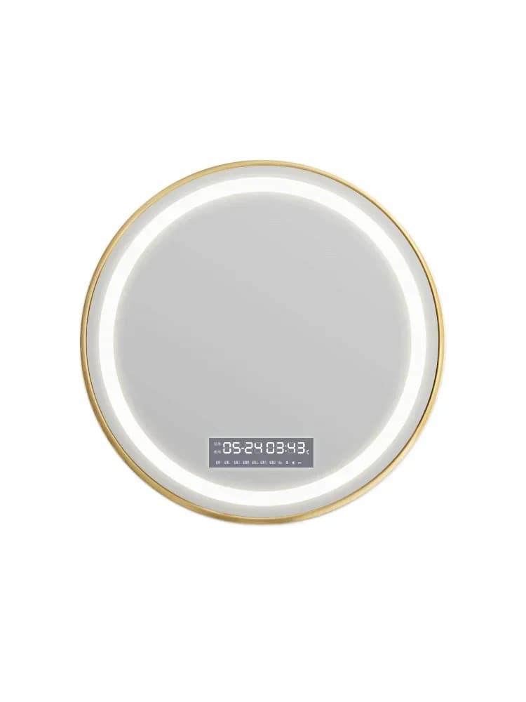 Specchio da bagno intelligente senza punzonatura, telaio in lega di alluminio, specchio luminoso a LED, WC circolare, specchio antiappannante