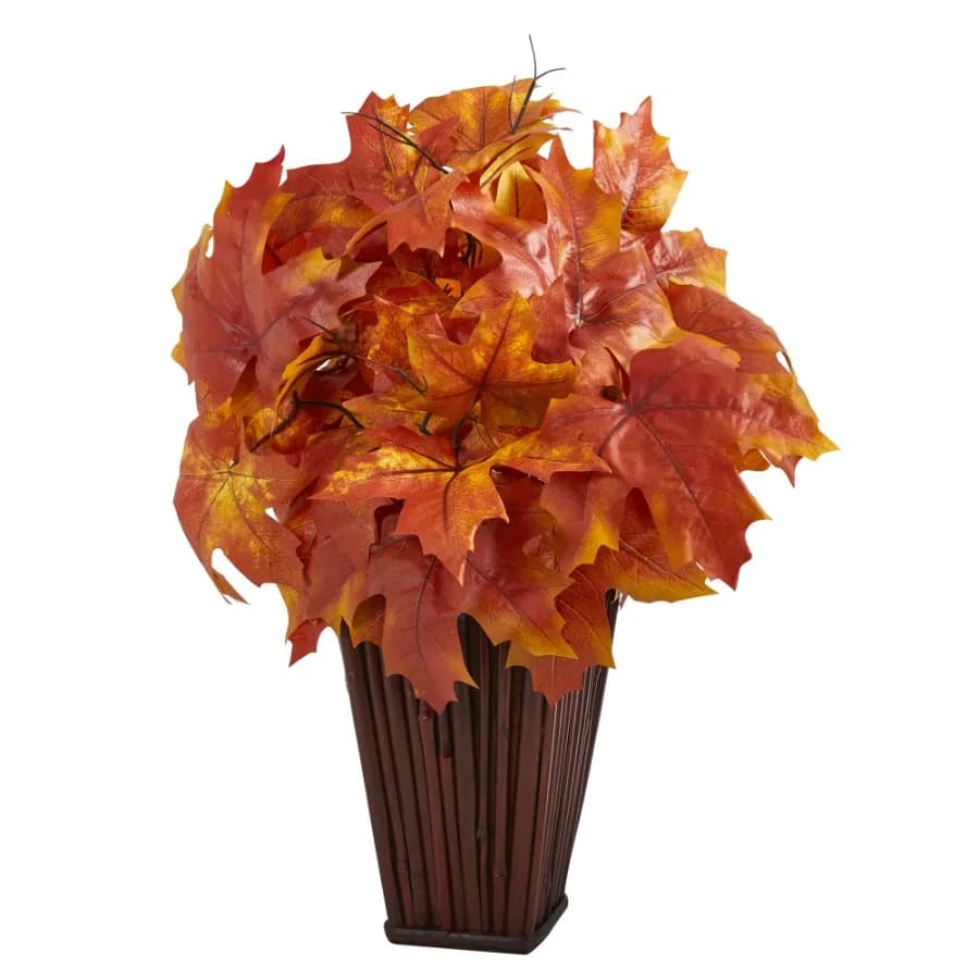 19" Autumn Maple Leaf Artificial Plant in Decorative Planter Orange