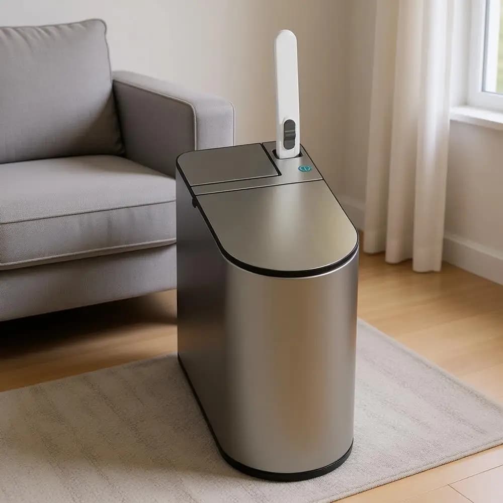 Set di Pattumiera con Sensore di Movimento e Porta Scopino Monouso per Bagno, Pattumiera Piccola Sottile in Acciaio Inossidabile da 6,8 Litri, per Toilette