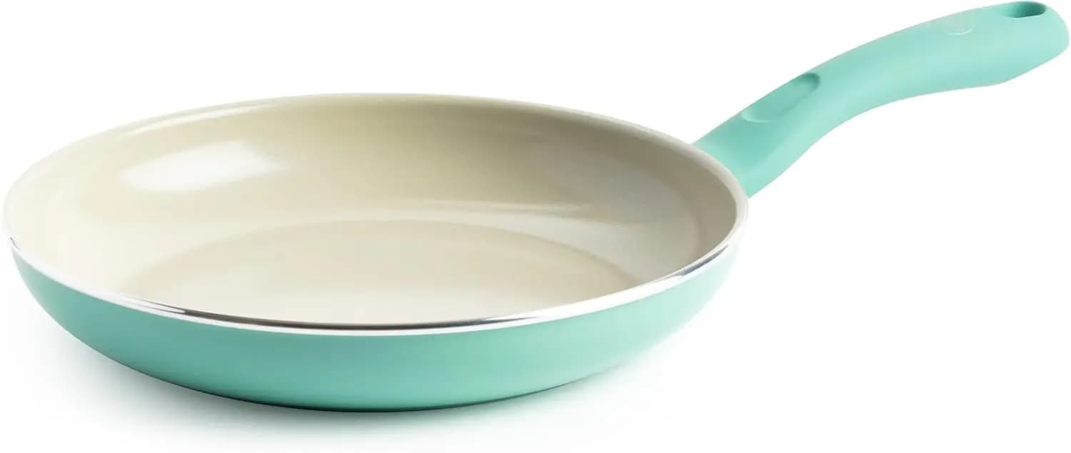 Padella Antiaderente in Ceramica da 10 Pollici, Senza PFAS e Lavabile in Lavastoviglie, con Manico Antiscivolo, Turchese