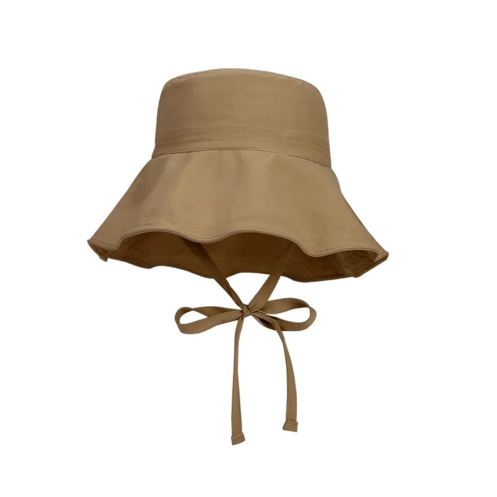 Women's portable fisherman's hat with wide-seater, with ribbon, solid color, for sun protection and travel